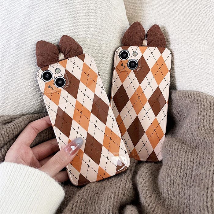 Brown Bow Argyle iPhone Case - IPhone Case