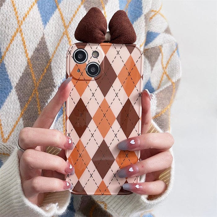 Brown Bow Argyle iPhone Case - IPhone Case