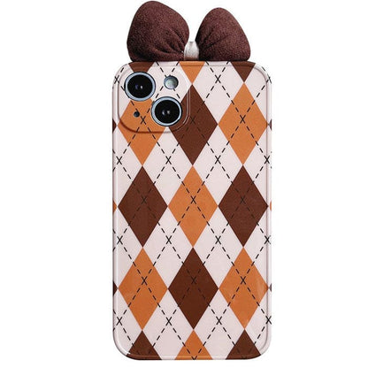 Brown Bow Argyle iPhone Case - IPhone Case