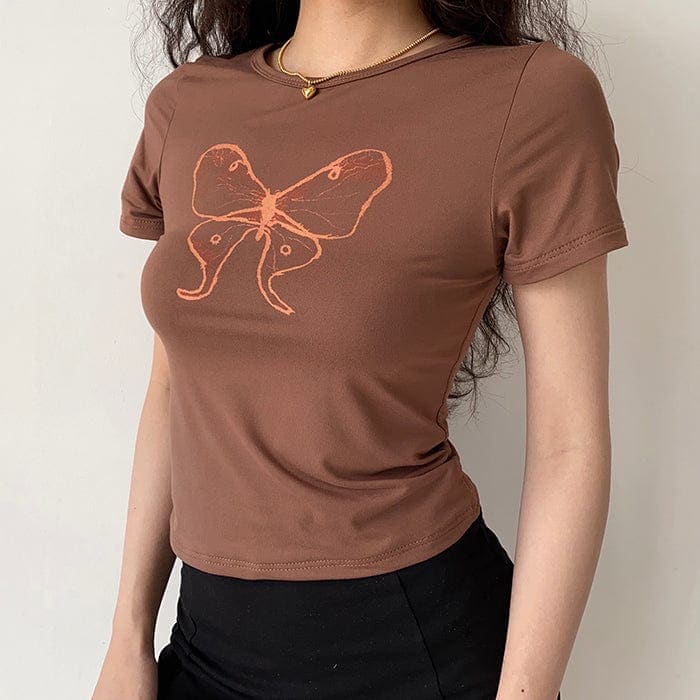 Brown Butterfly Aesthetic Top - S / Brown - T-Shirts