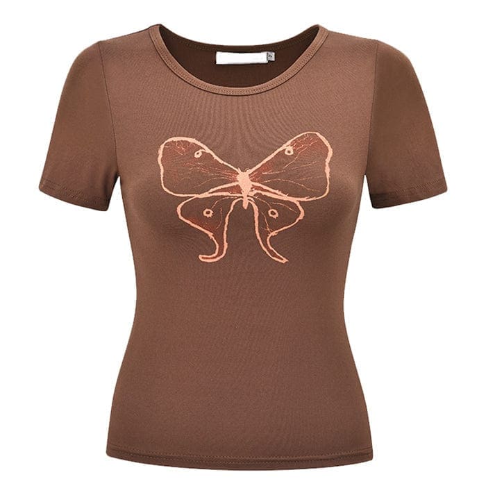 Brown Butterfly Aesthetic Top - S / Brown - T-Shirts