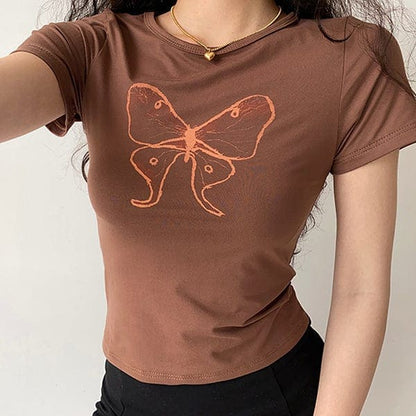 Brown Butterfly Aesthetic Top - S / Brown - T-Shirts