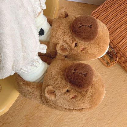 Brown Capibara Cotton Warm Slippers