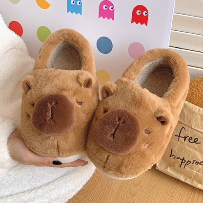 Brown Capibara Cotton Warm Slippers - All Inclusive / Size