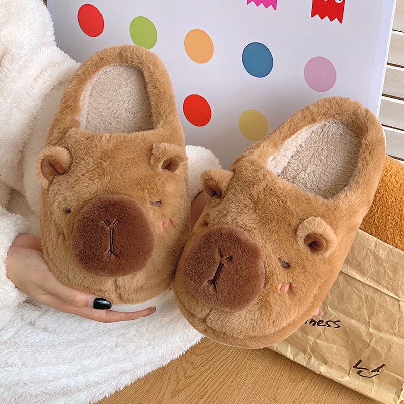 Brown Capibara Cotton Warm Slippers - Half Pack / Size