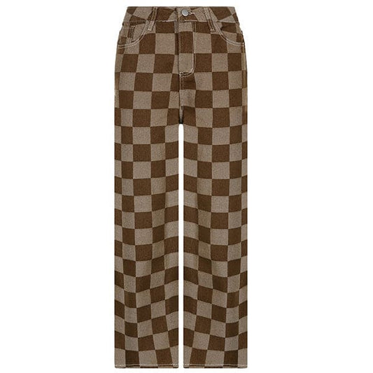 Brown Checkered Jeans - Jeans