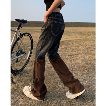 Brown Cowboy Wide Leg Jeans - Jeans