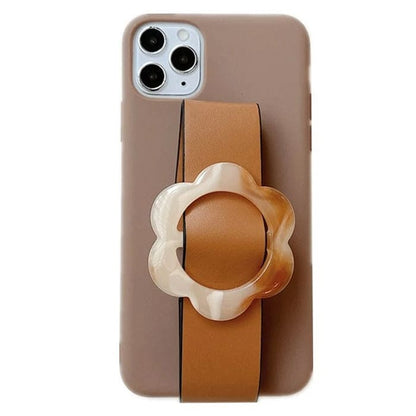 Brown Flower Wristband iPhone Case - iPhone 11 / Brown