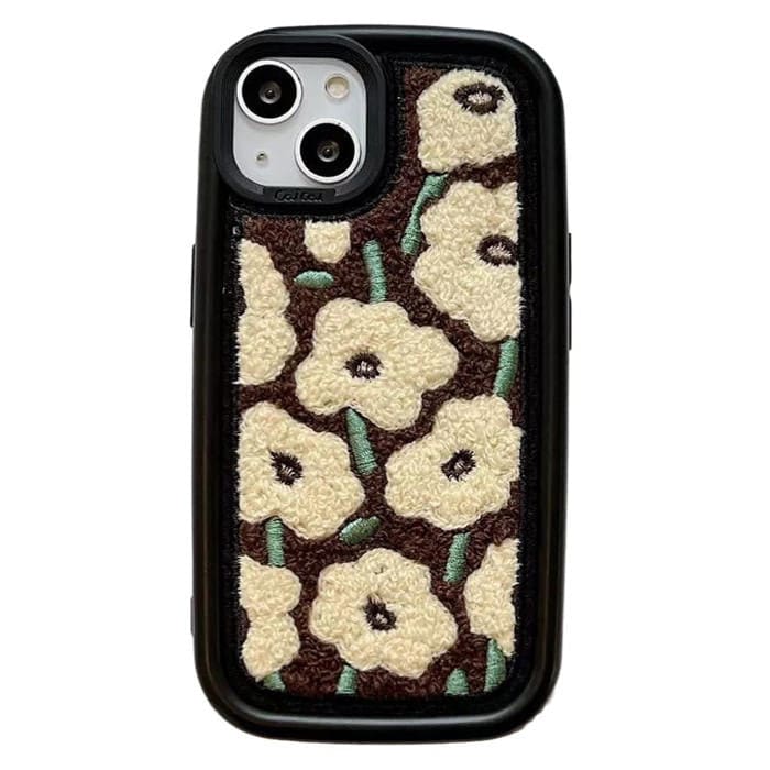 Brown Flowers Fuzzy iPhone Case - iPhone 7 / Brown - IPhone