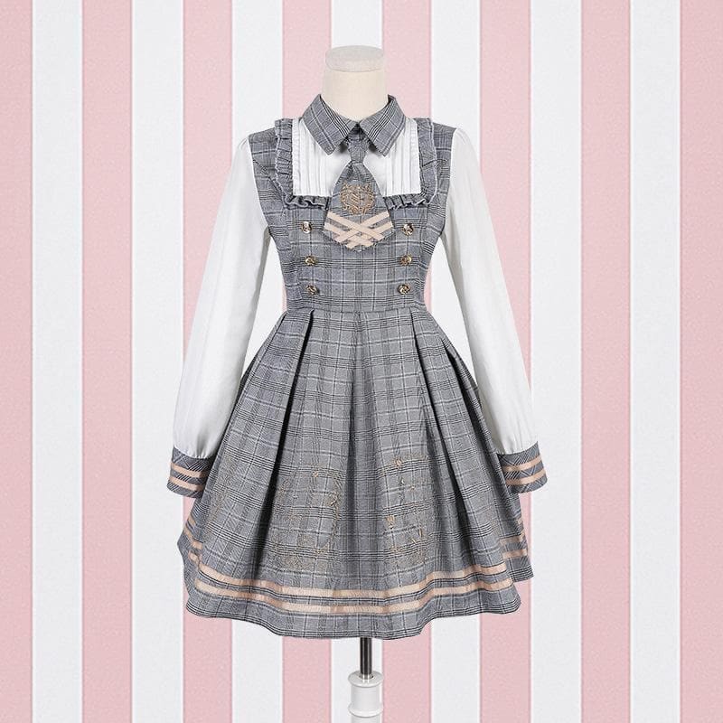 Brown/Grey Vintage Bear Grid Lolita Dress/Poncho SP1710738 - Harajuku Kawaii Fashion Anime Clothes Fashion Store - SpreePicky