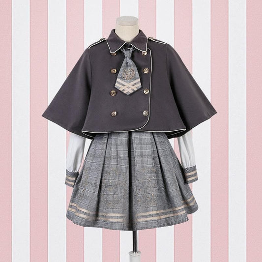 Brown/Grey Vintage Bear Grid Lolita Dress/Poncho SP1710738 - Harajuku Kawaii Fashion Anime Clothes Fashion Store - SpreePicky