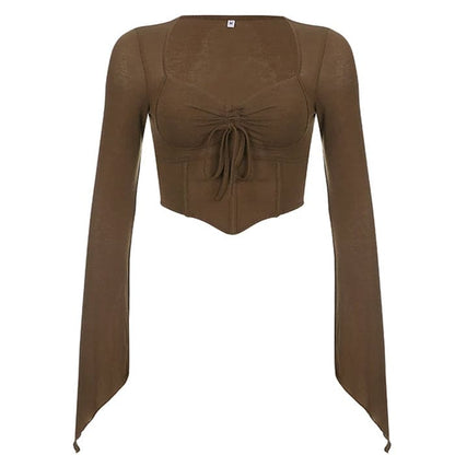 Brown Slim Long Sleeve Top - S / Brown - Tops