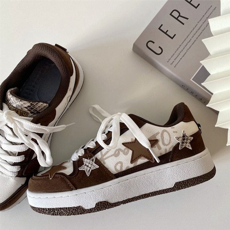 Brown Star Aesthetic Sneakers - Sneakers