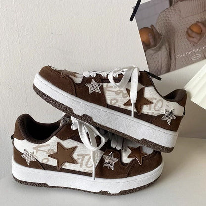 Brown Star Aesthetic Sneakers - Sneakers