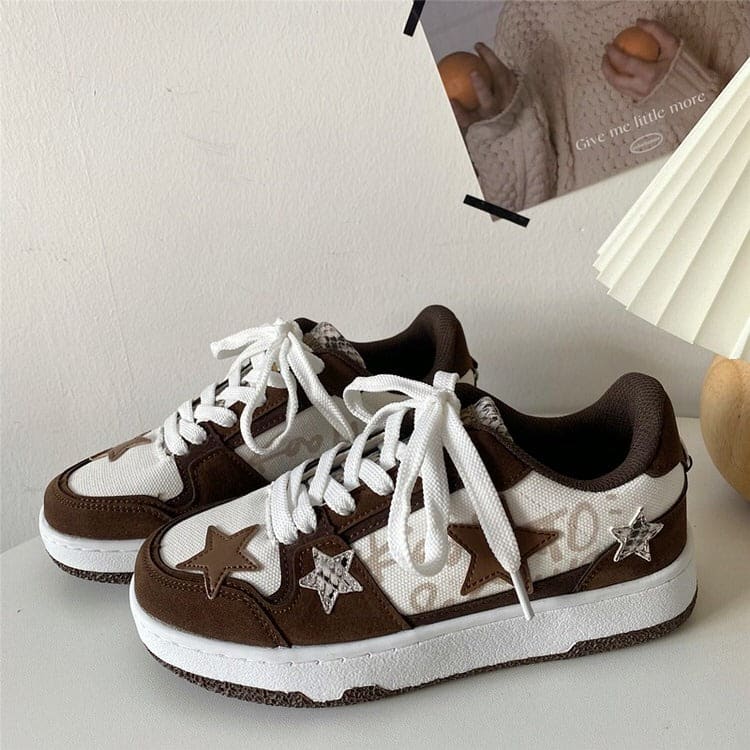 Brown Star Aesthetic Sneakers - Sneakers