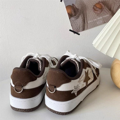 Brown Star Aesthetic Sneakers - Sneakers