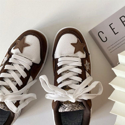 Brown Star Aesthetic Sneakers - Sneakers