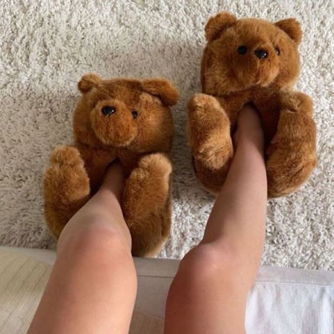 Brown Teddy Bear Fuzzy Slippers - Free Size / Brown