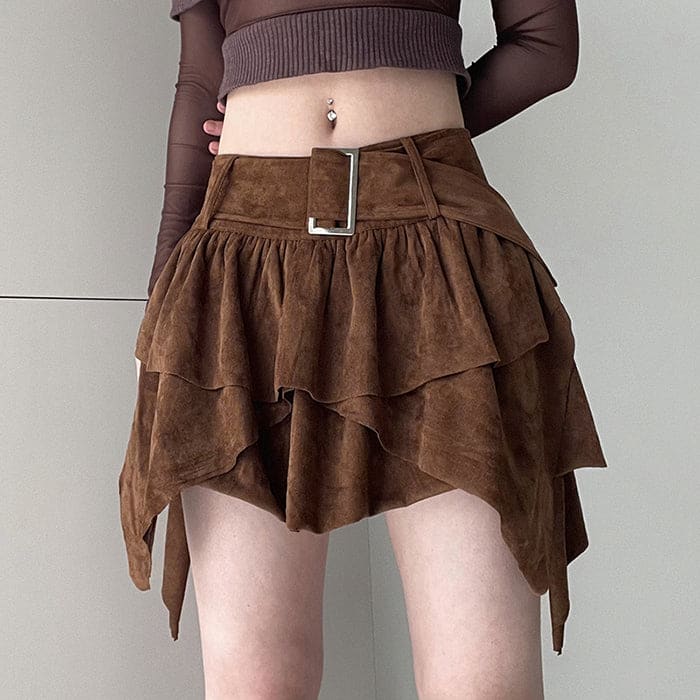 Brown Y2K Cord Skirt - Skirt