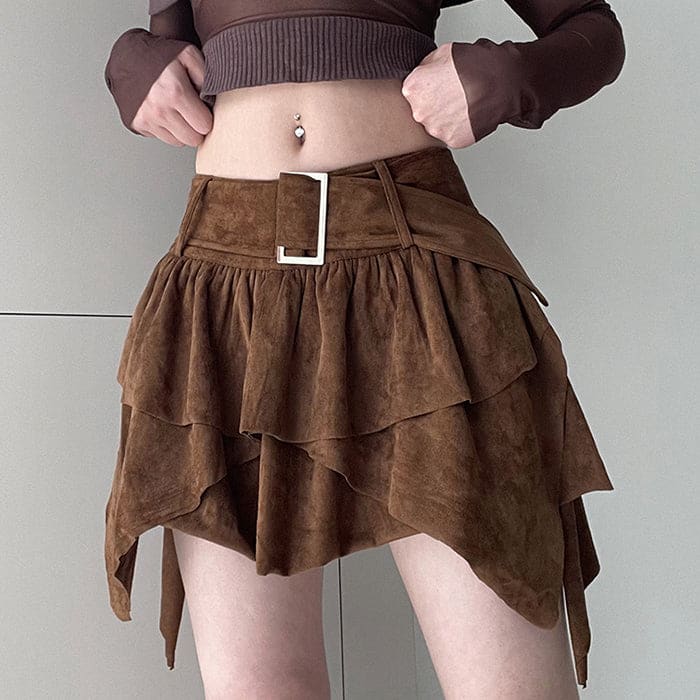 Brown Y2K Cord Skirt - Skirt