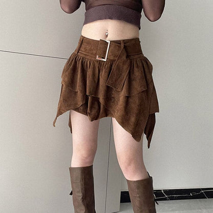 Brown Y2K Cord Skirt - Skirt