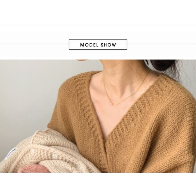 Bubble-Sleeve V-Neck Cardigan