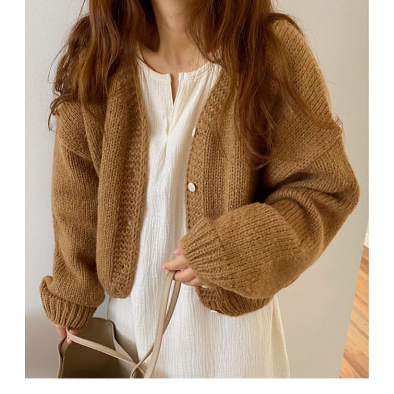 Bubble-Sleeve V-Neck Cardigan