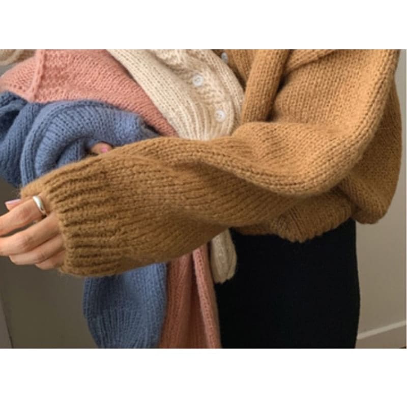 Bubble-Sleeve V-Neck Cardigan