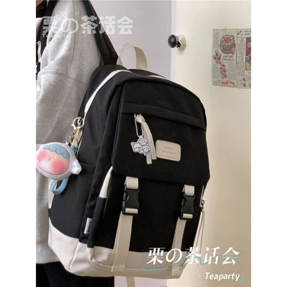 Buckle Waterproof Backpack - With Sheep Charm - Black