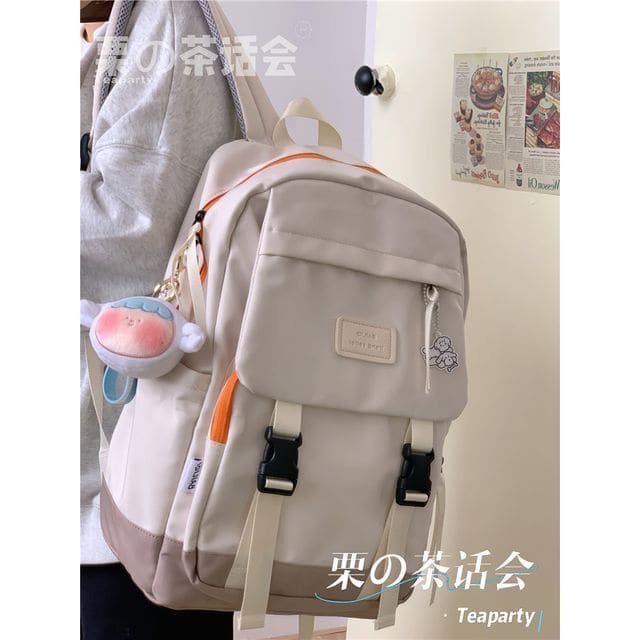 Buckle Waterproof Backpack - With Sheep Charm - Off-White