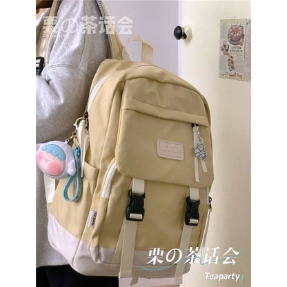 Buckle Waterproof Backpack - With Sheep Charm - Yellow