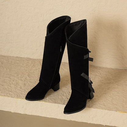 Buckled Asymmetrical Chunky Heel Tall Boots