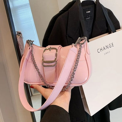 Buckled Chain Shoulder Bag - Pink / One Size