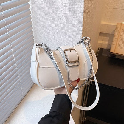 Buckled Chain Shoulder Bag - White / One Size