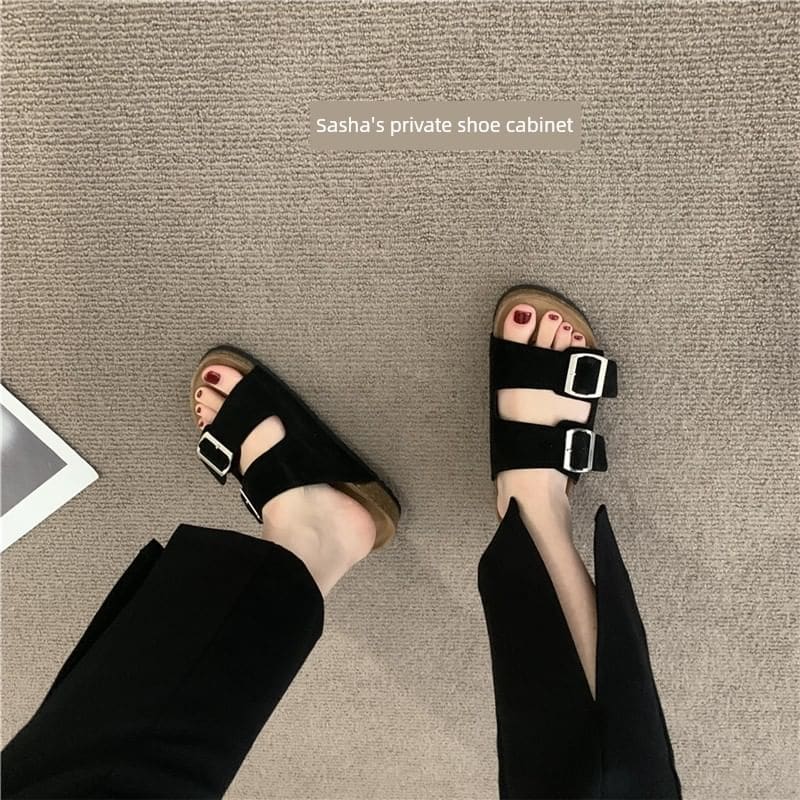 Buckled Faux Suede Sandals