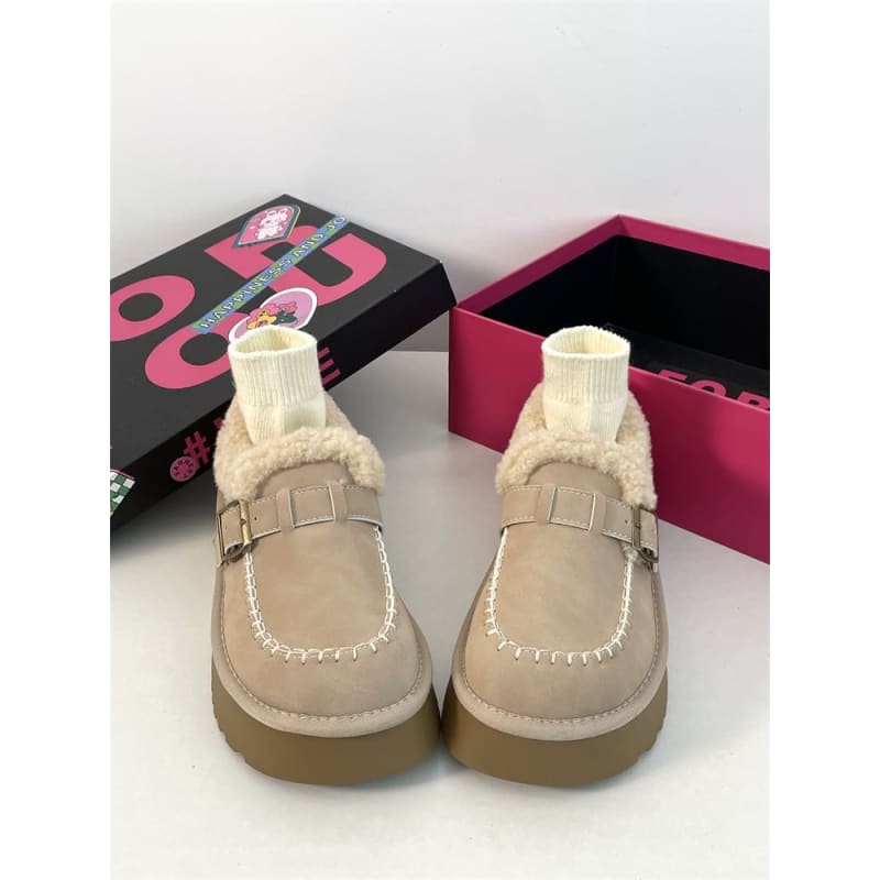 Buckled Fluffy Trim Platform Loafers