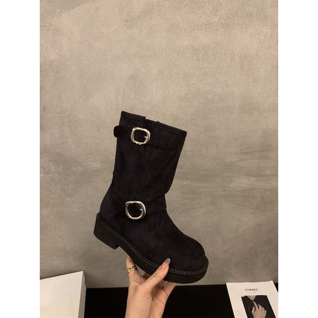 Buckled Mid Calf Boots - ONS321 - Dark Gray / 35