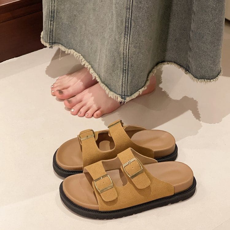 Buckled Platform Slide Sandals