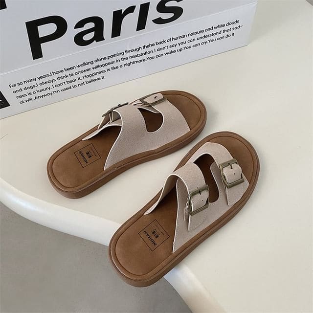 Buckled Slide Sandals - Off-White / 35