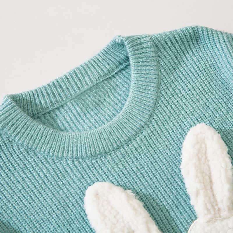 Bunny Embroidery Knit Sweater Plush Pants Set