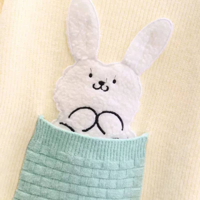 Bunny Embroidery Knit Sweater Plush Pants Set