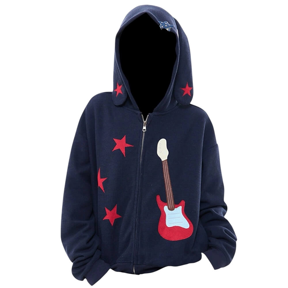 bunny ears hoodie with guitar patch boogzel clothing