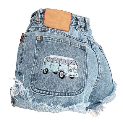 Bus Denim Embroidery Shorts - Shorts