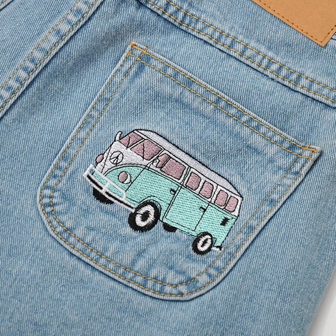 Bus Denim Embroidery Shorts - Shorts