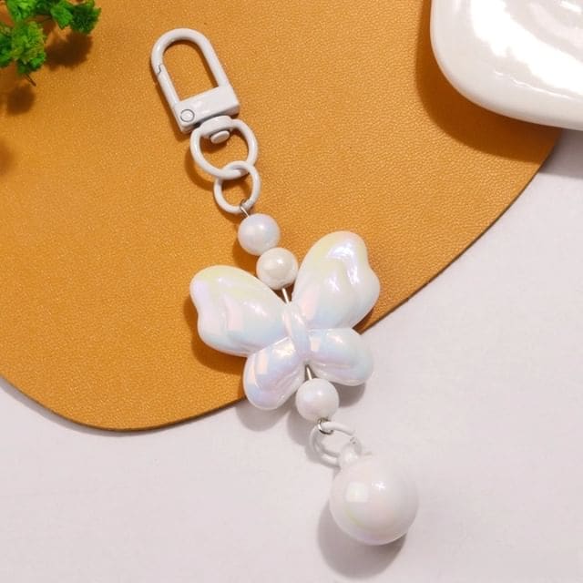 Butterfly Acrylic Bag Charm Keyring - Q1402-4 - White