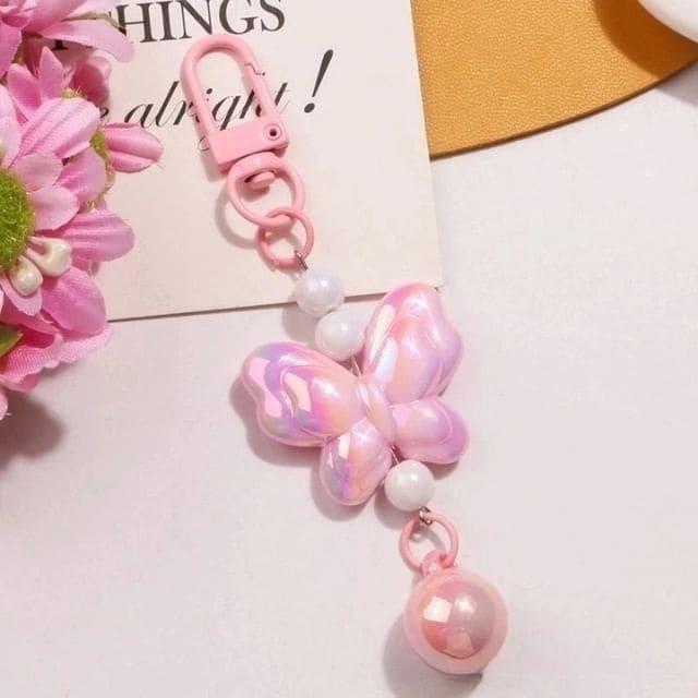 Butterfly Acrylic Bag Charm Keyring - Q1402-6 - Pink