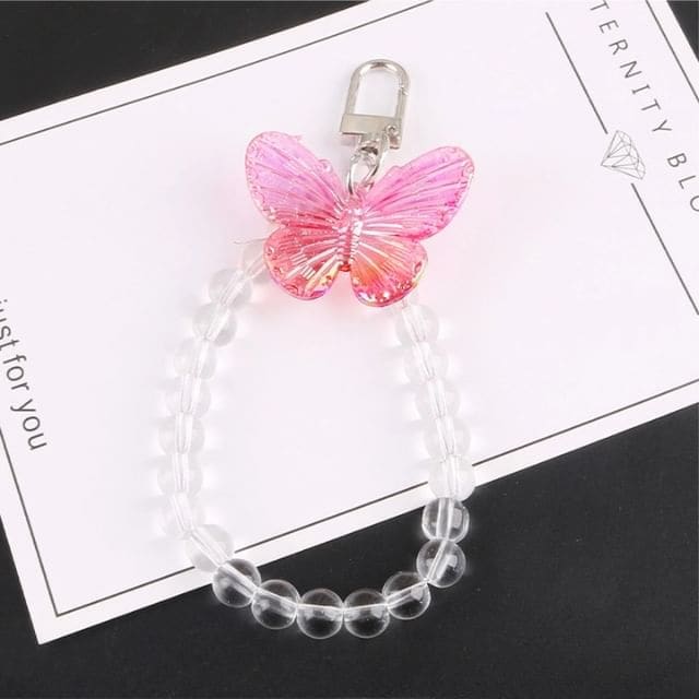 Butterfly Acrylic Bead Bag Charm Keyring - Q663-1 - Pink