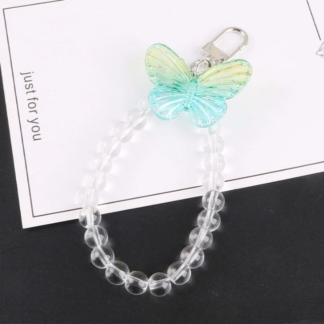 Butterfly Acrylic Bead Bag Charm Keyring - Q663-4 - Green