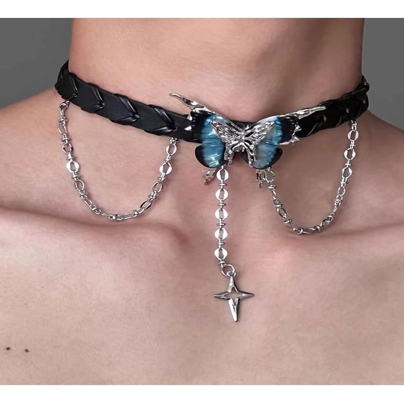 Butterfly Alloy Faux Leather Choker