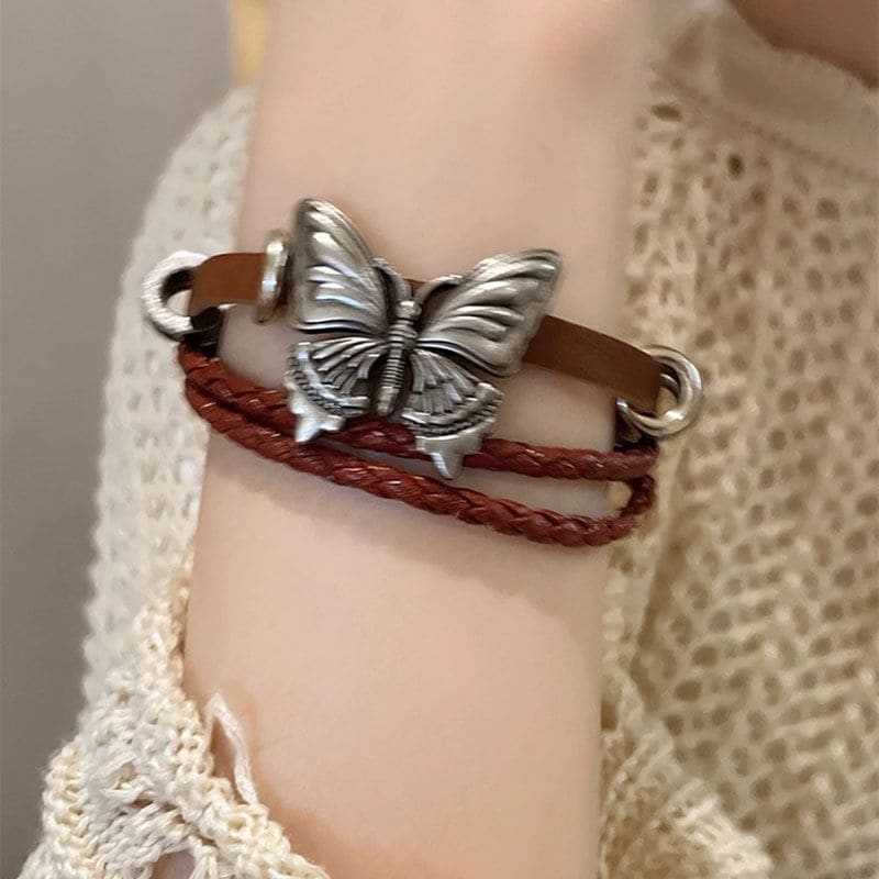 Butterfly Alloy Faux Leather Choker / Bracelet